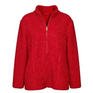 J Jill Sweater Jacket Women Size M Soft Boucle Full Zip Front Mock Neck Red